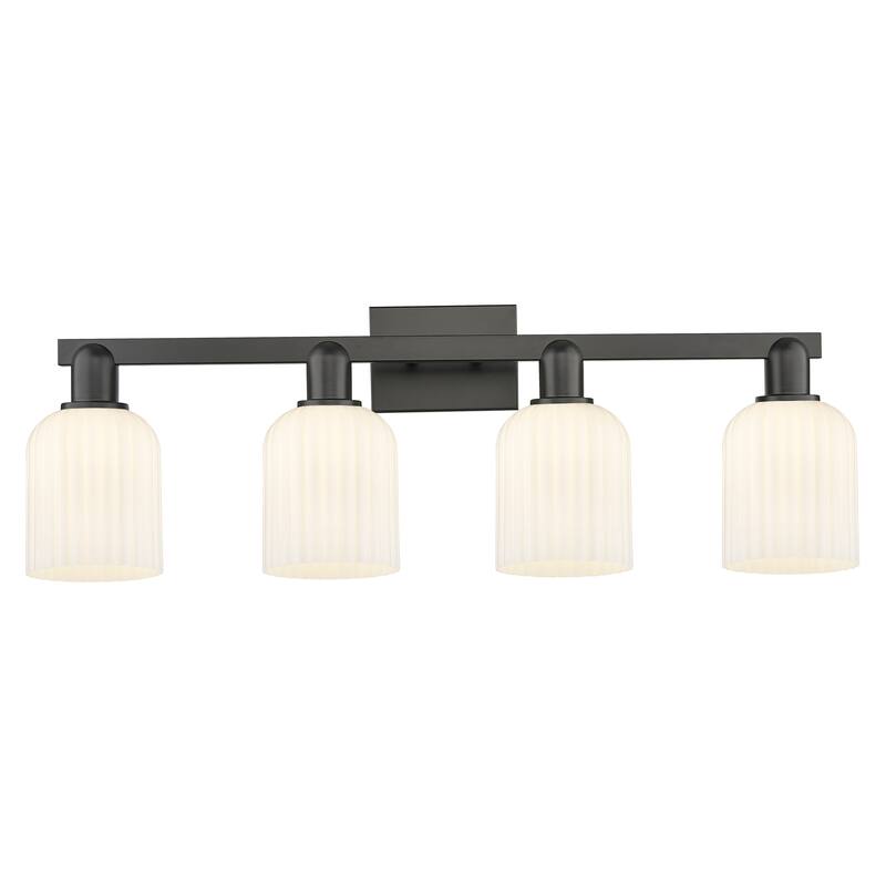 Innovations Lighting Downtown Urban - Bridal Veil - 4 Light 32" Bath Vanity Light - Matte Black, Gloss White