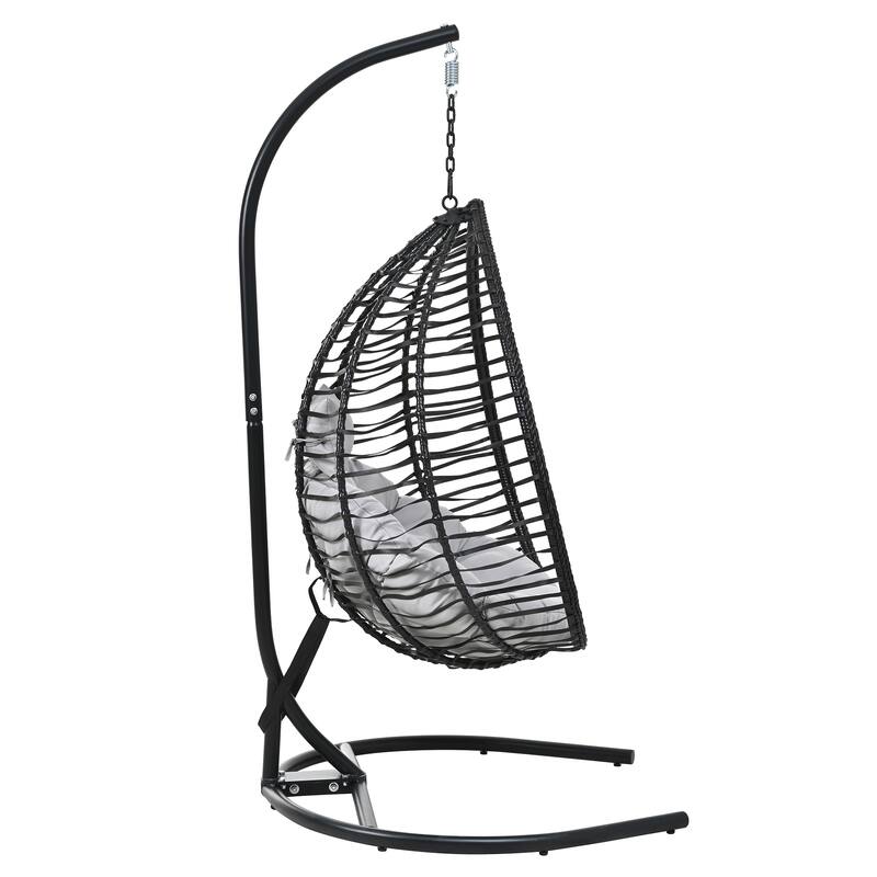 Indoor Outdoor Hanging Hammock Chair with Stand, Rattan Egg Swing Chair with Plush Cushion and Removable Headrest