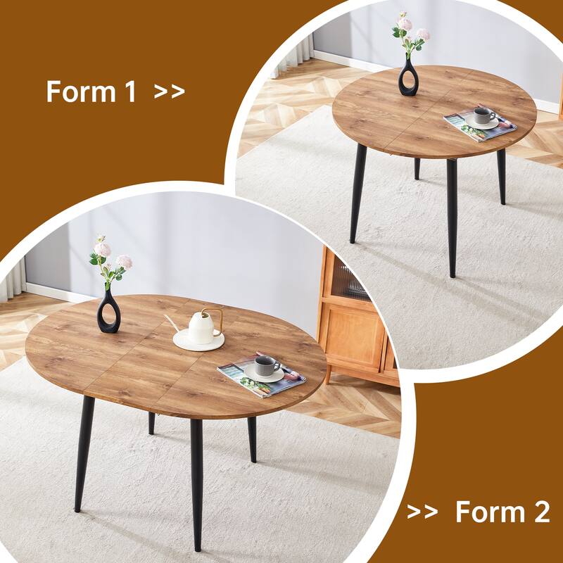 5 Piece 42-52" Extendable Round Dining Table Set with 4 Linen Chairs, Adjustable Home/Office Table Set for Small Spaces, Seats 4