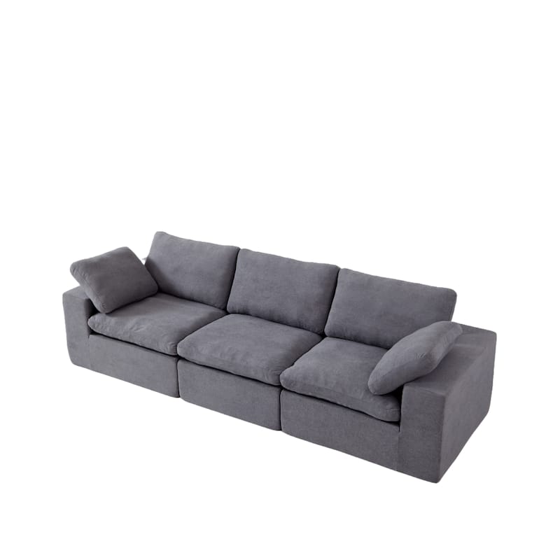 Chenille Upholstered 3 Seater Channel Sofa Deep Seat Modular Couch