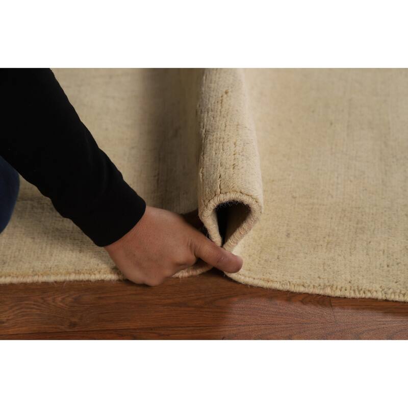 Solid Beige Gabbeh Modern Rug Hand-Knotted Wool Carpet - 4'1"x 5'8"