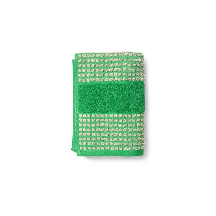 JUNA Check Towels, Green/Sand - Hand Towel