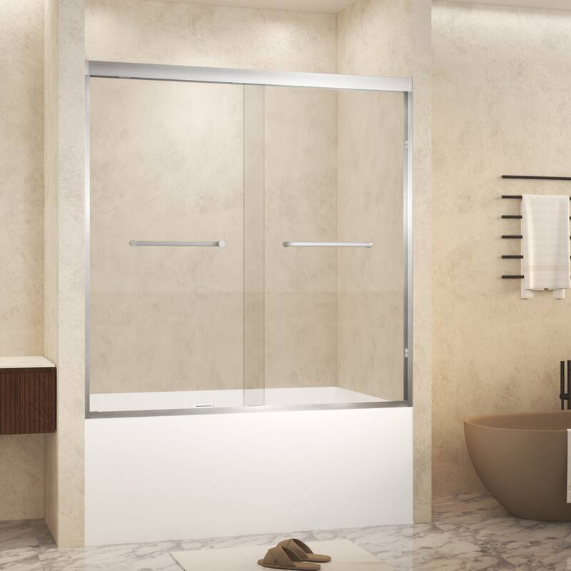 GDFStudio - Landon Modern Double-Sliding Tempered Glass Shower Door Set
