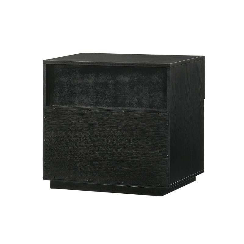 Wood Nightstand 1 Drawer Bedside Table Black Finish Modern Side Table