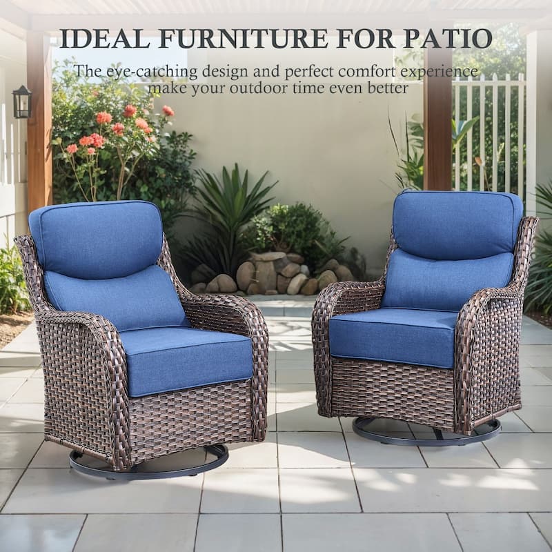 Arcadia 3-Piece Wicker Patio Swivel Glider Chairs with 6-Inch Thick Cushions and Side Table