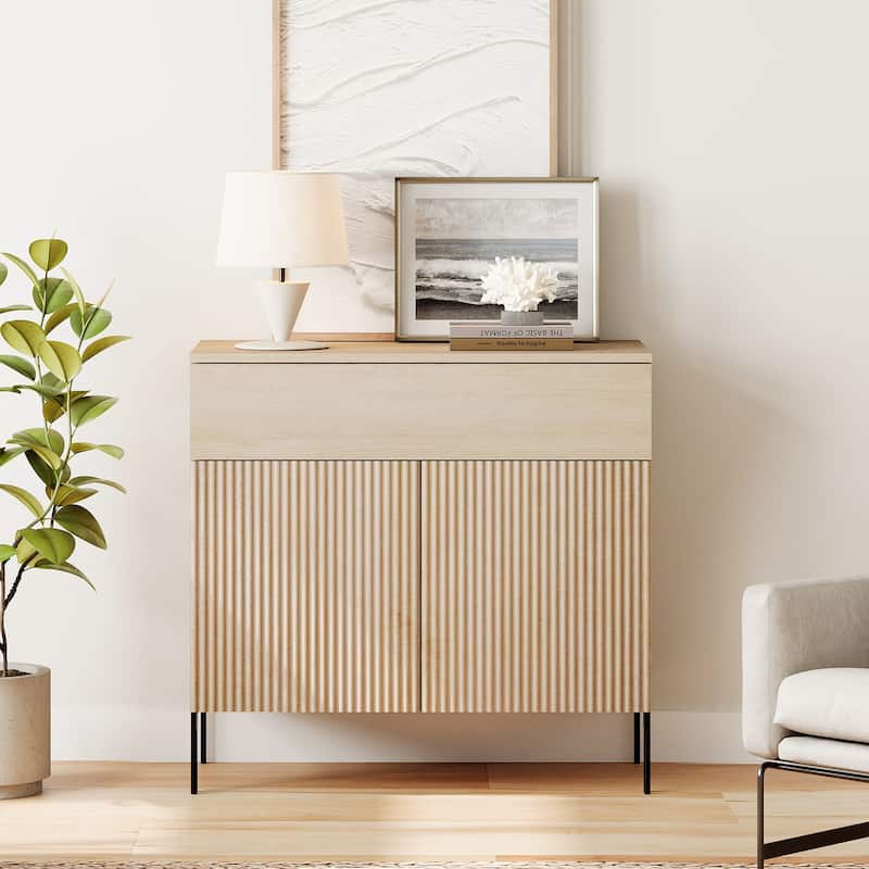 31.5" Wooden Reeded Sideboard With Doors And Drawer, Modern Credenza Storage Cabinet