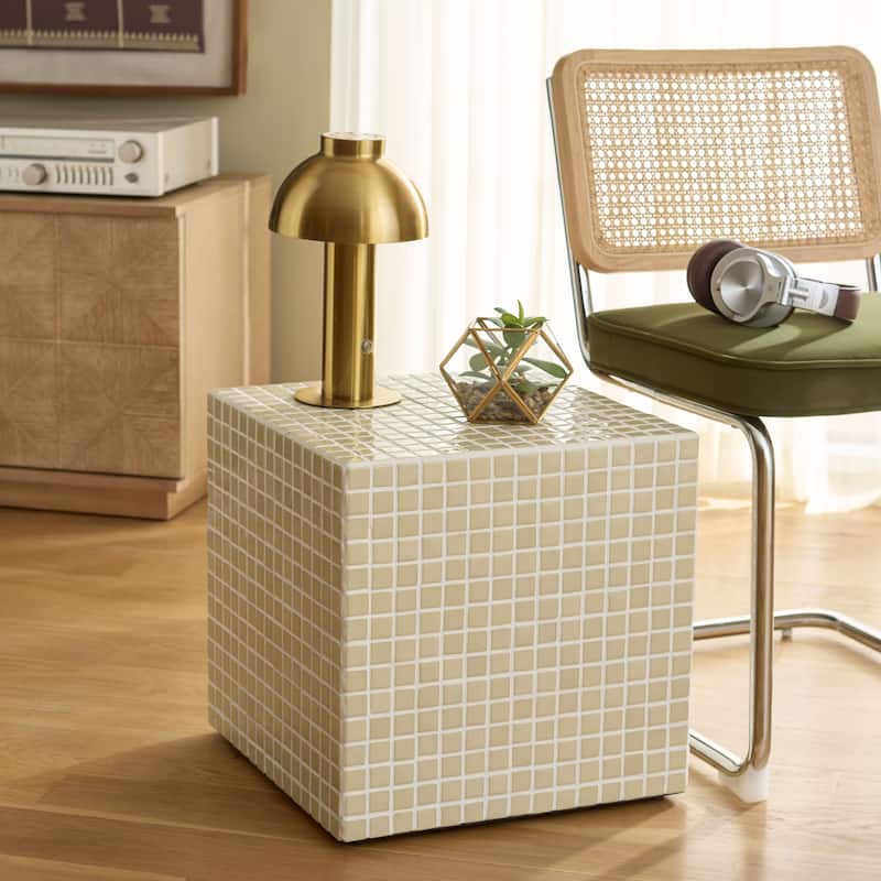 SAFAVIEH Home Hikari Cube Accent Table - 16"W x 16"D x 16"H - Cream