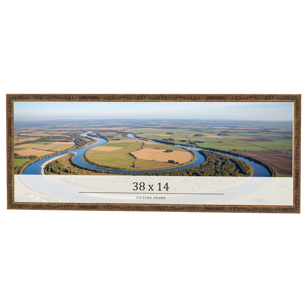 38x14 Frame Black Real Wood Picture Frame Kingsley Gold Distressed Photo Frame with UV Acrylic Foam Board Backing &