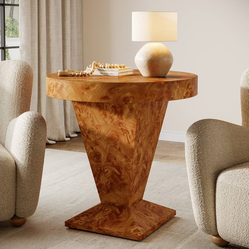 Modern Round Side Table, 23.62-Inch Pedestal End Table