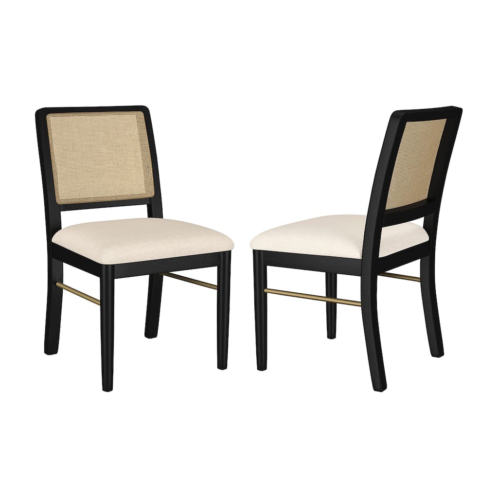Set of 2 Upholstered Dining Side Chairs with Cane Backrest