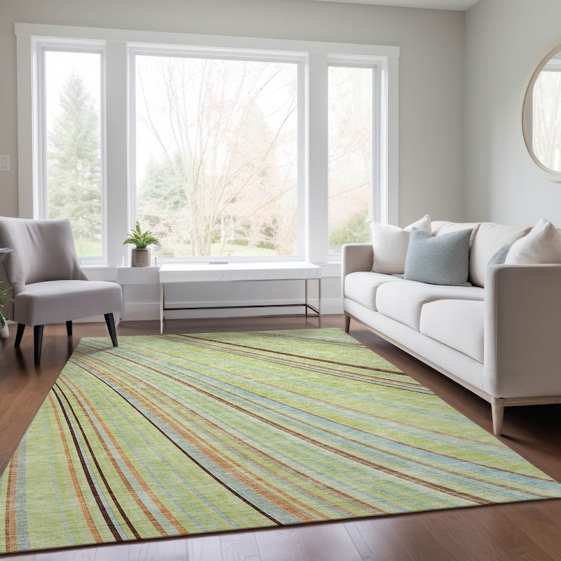 Machine Washable Indoor/ Outdoor Stripe Wave Chantille Rug