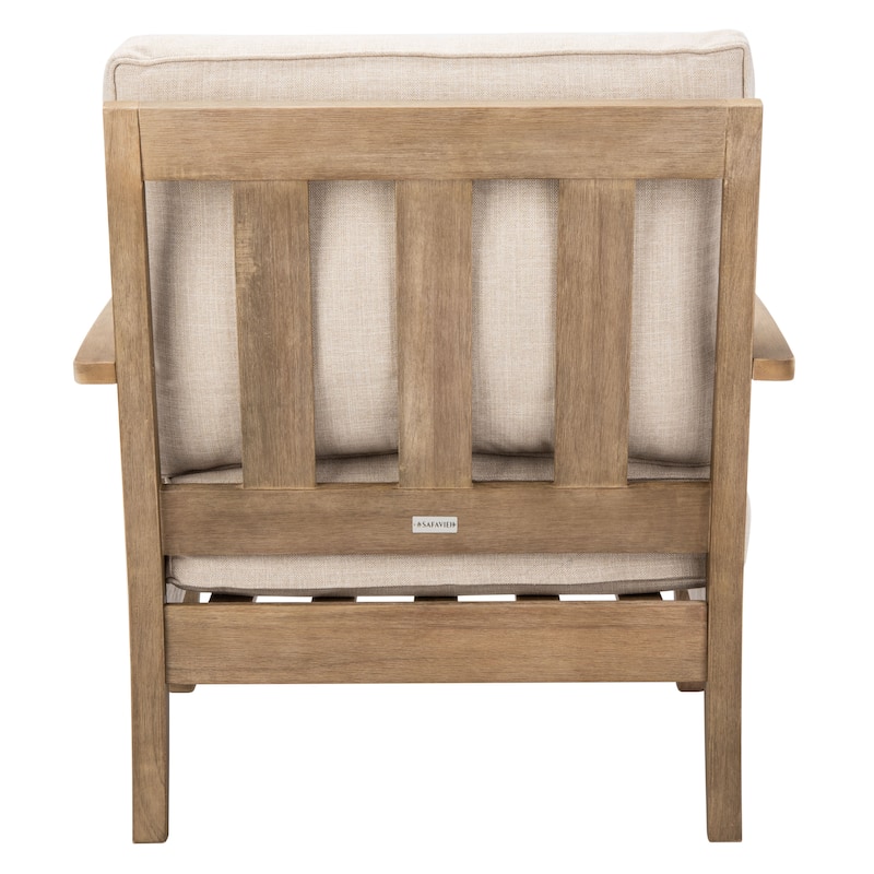 SAFAVIEH Couture Freida Wood Patio Arm Chair - 31.4" W x 35.6" L x 32.6" H - 31"W x 36"D x 33"H