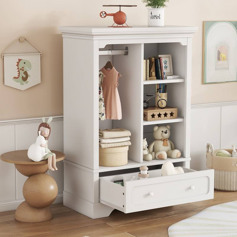 Open Children's Wardrobe with A Hanging Rod and Open Shelves