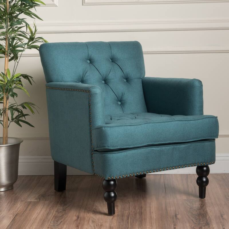 Modern 28" Upholstered Button Tufted Club Chair with Rubber Wood Legs and Nailheads
