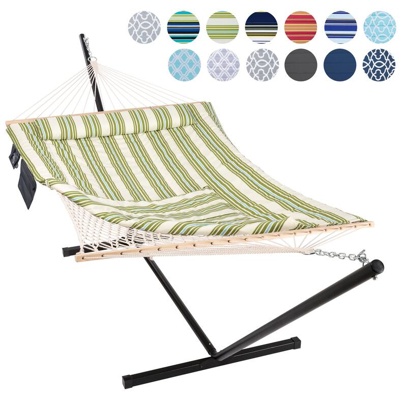 Hammock Double Hammock with Stand, Two Person Cotton Rope Hammock