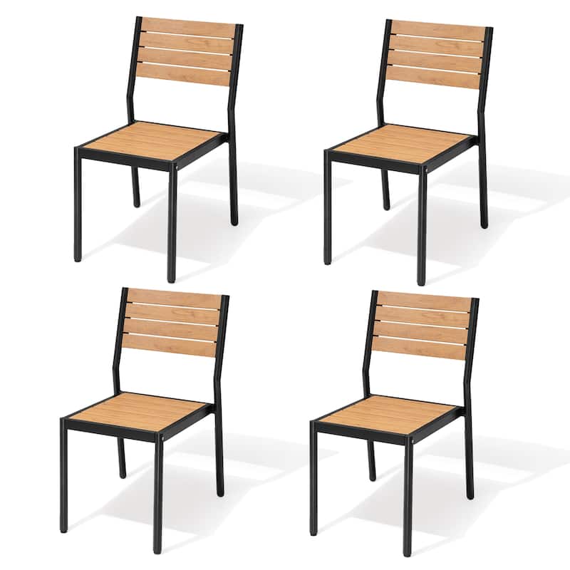 VredHom Outdoor Stackable Aluminum Patio Dining Chairs - Brown-4PC