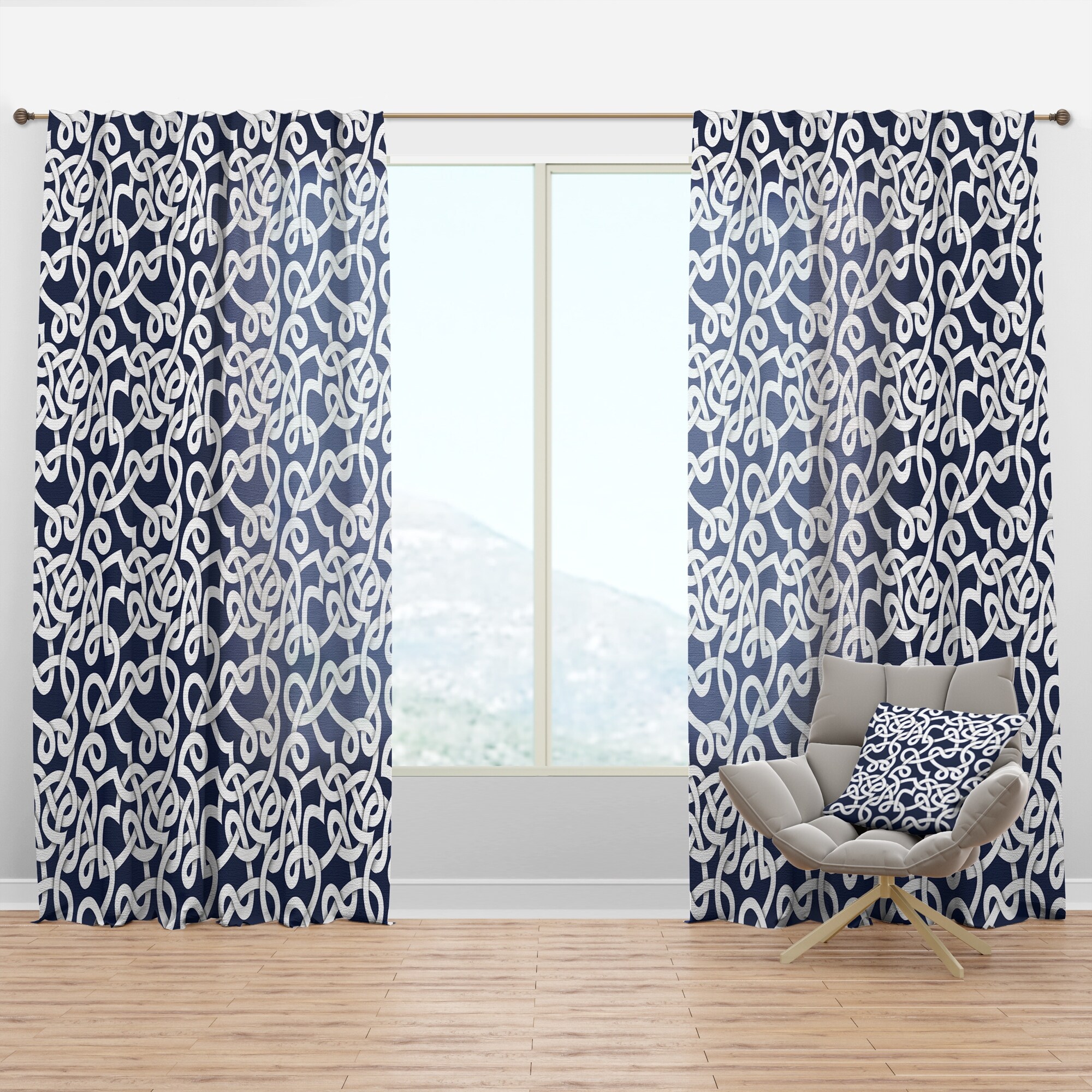 Gift Abstract Style Decor Window curtains Single or Double Panels 50x84 each Kitchen Bedroom Home White Blue Designer Modern
