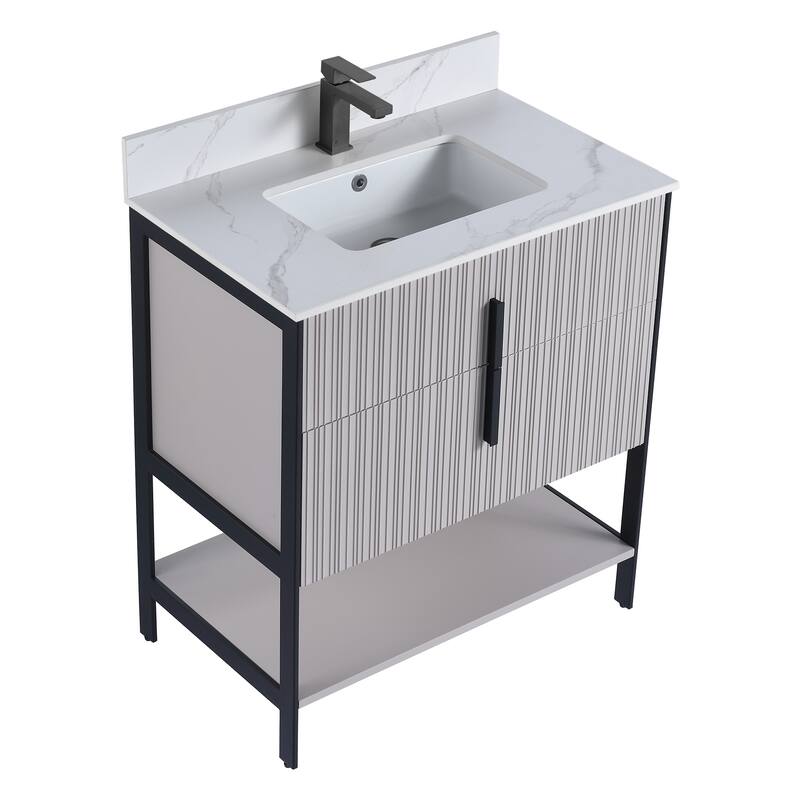 Fine Fixtures Serenity Modern Bathroom Vanity with White Carrara Stone Top