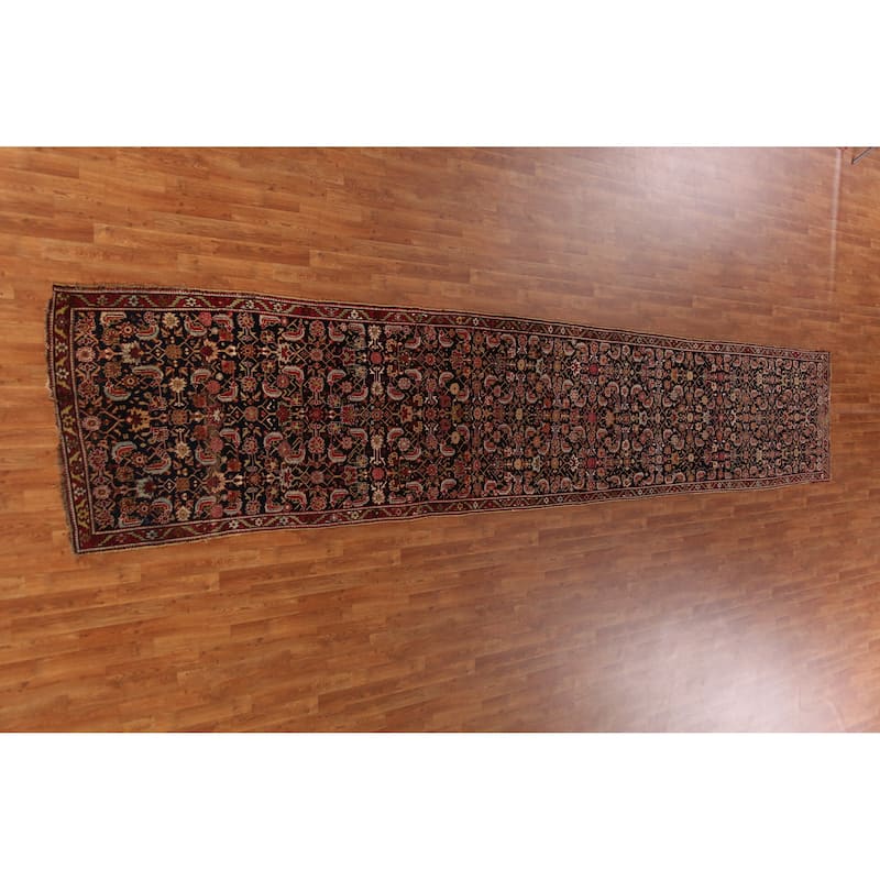 Vegetable Dye Karabagh Persian Antique Runner Rug Handmade Wool Carpet - 3'8" x 19'8"