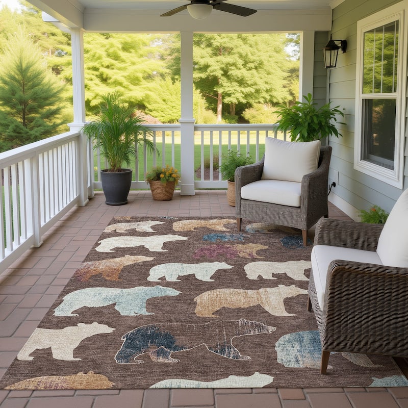 Machine Washable Indoor/ Outdoor Modern Bear Chantille Rug