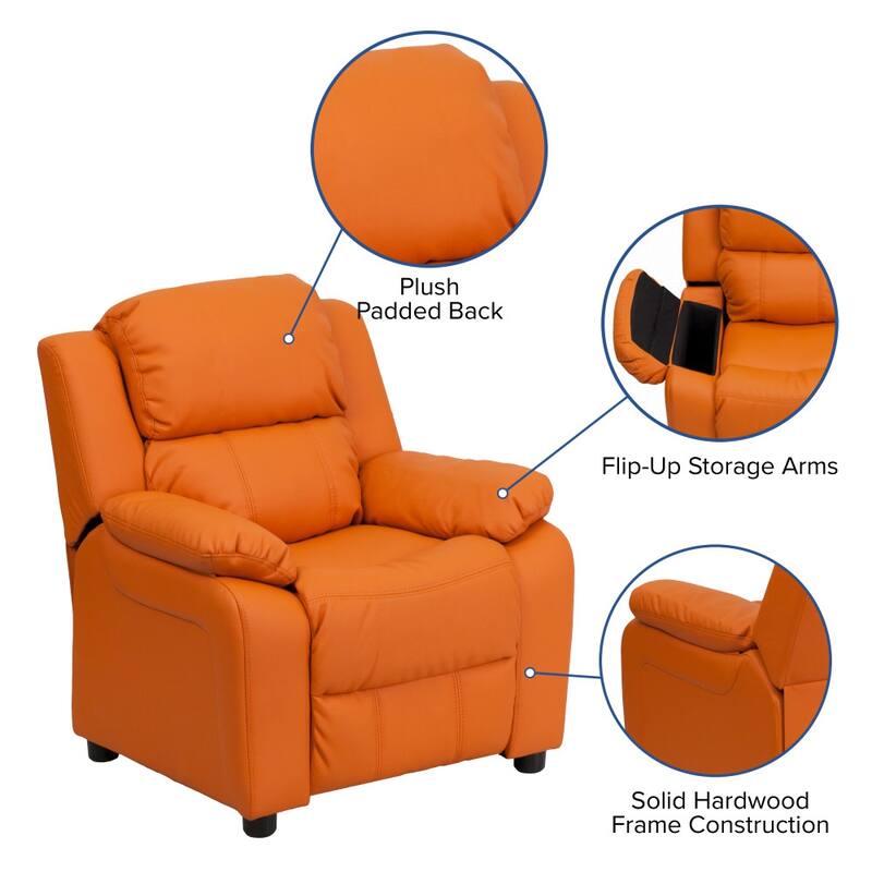 Deluxe Padded Contemporary Kids Recliner with Storage Arms
