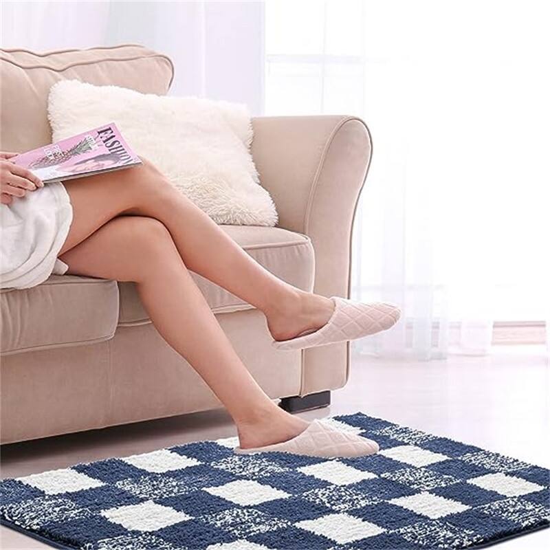 Bath mats for Bathroom Non Slip - Checkered-dark Blue - 32" x 20"
