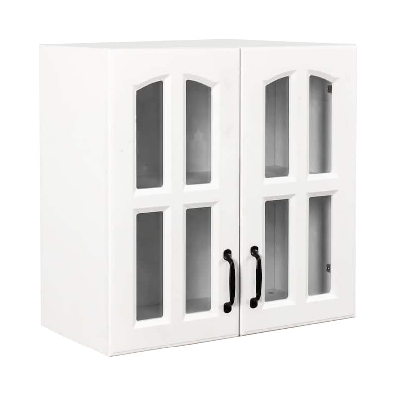 Glass Door Wall Cabinet - Floating Display Cabinet with Shelves for Kitchen, Bathroom, Living Room