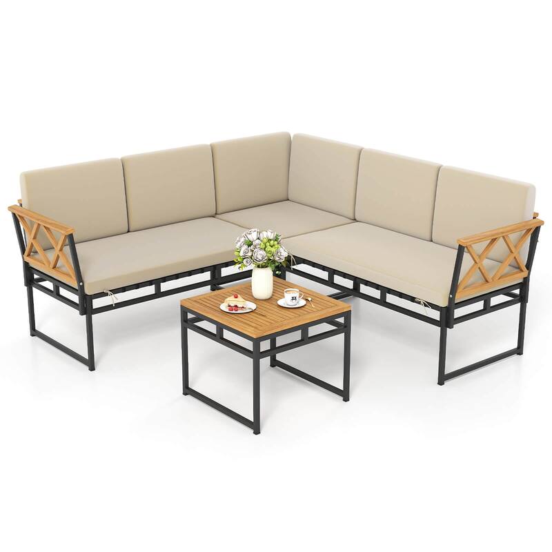 Costway 4 Piece Outdoor Sectional Sofa Set L-Shaped Metal Conversation - See Details