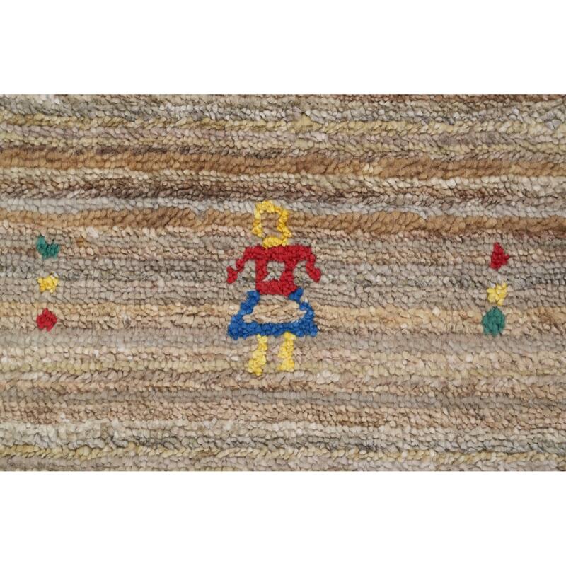Hand Knotted Oriental Viscose Silk Carpet Tribal Animal Pictorial Brown Gabbeh Area Rug - 9' 3'' X 9' 5''