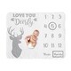 preview thumbnail 1 of 4, Grey Woodland Deer Collection Boy Baby Monthly Milestone Blanket - Gray and White Stag Forest Animal Love You Deerly