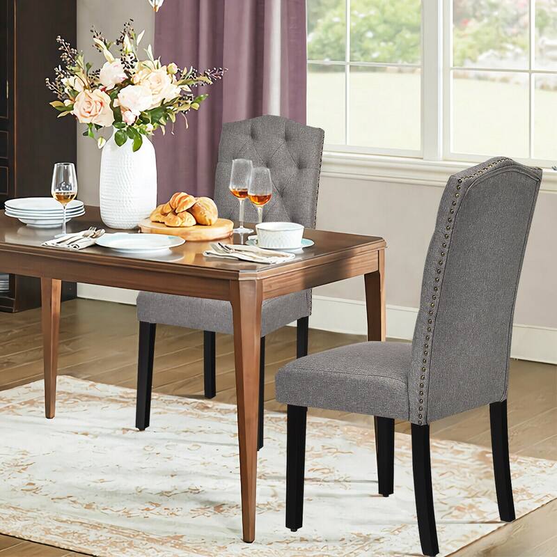 Gymax Set of 4 Tufted Dining Chair Upholstered w/ Nailhead Trim & - See Details