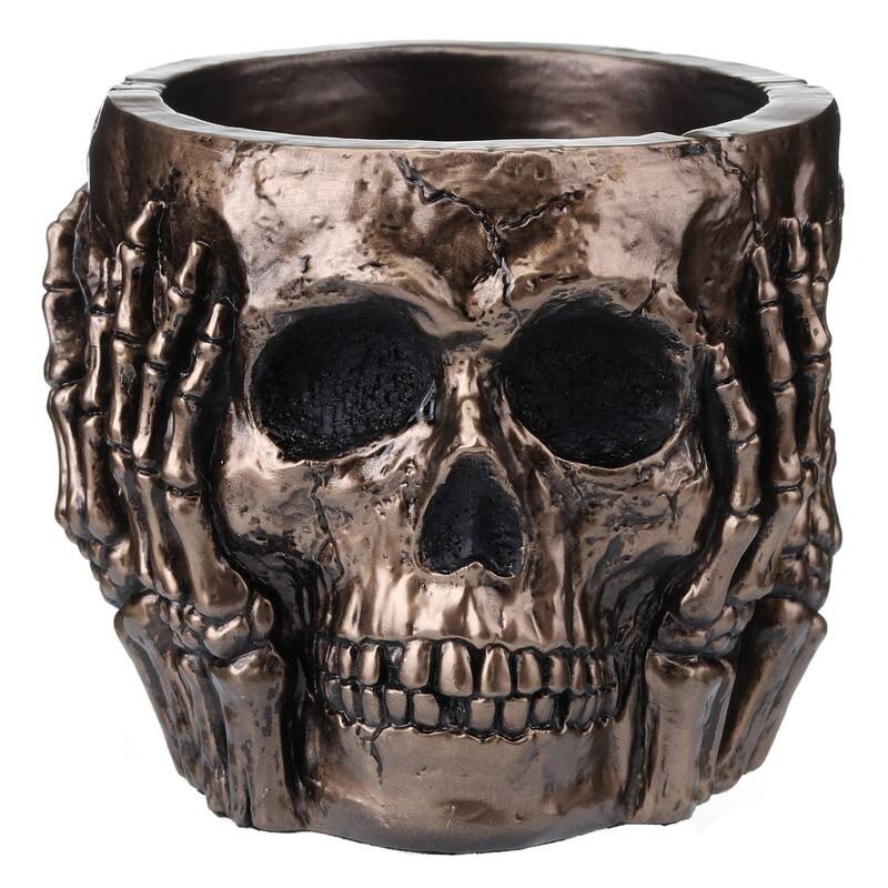 4.53 inches Length Polyresin See Hear Speak No Evil Skull Pen Holder Bronze Finish Figurine