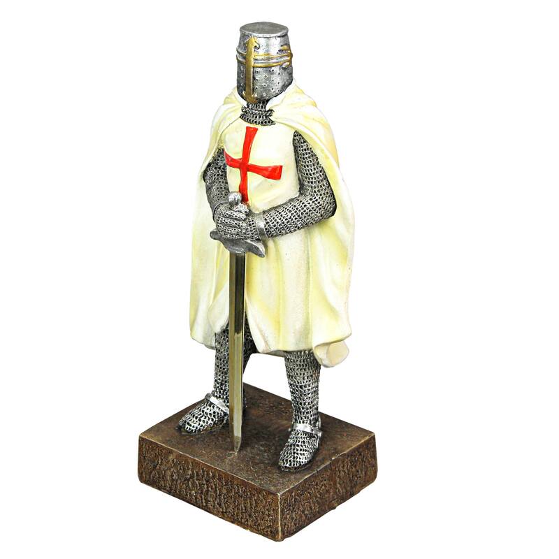 Medieval Templar Knight In Battle Holding Sword Armor Statue - 10 X 3 X 3.5 inches