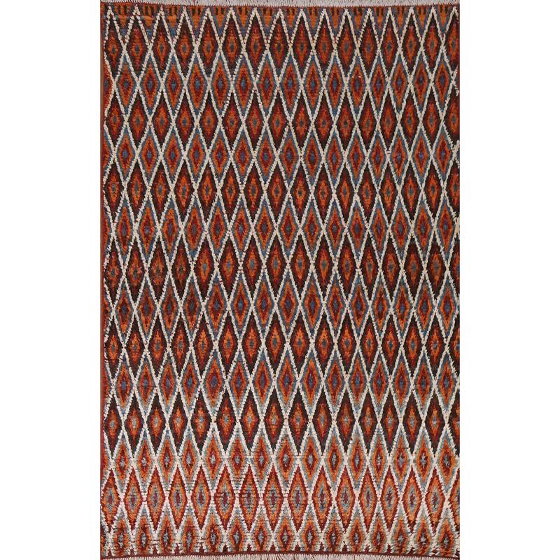 Hand Knotted Oriental 100% Wool Carpet Modern All-Over Oranges & Rust Moroccan Area Rug - 7' 11'' X 5' 8''