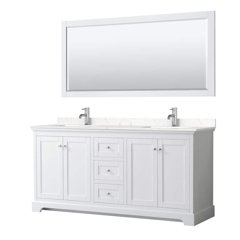 Avery 72 Inch Double Vanity, Cultured Marble Top, 70 Inch Mirror