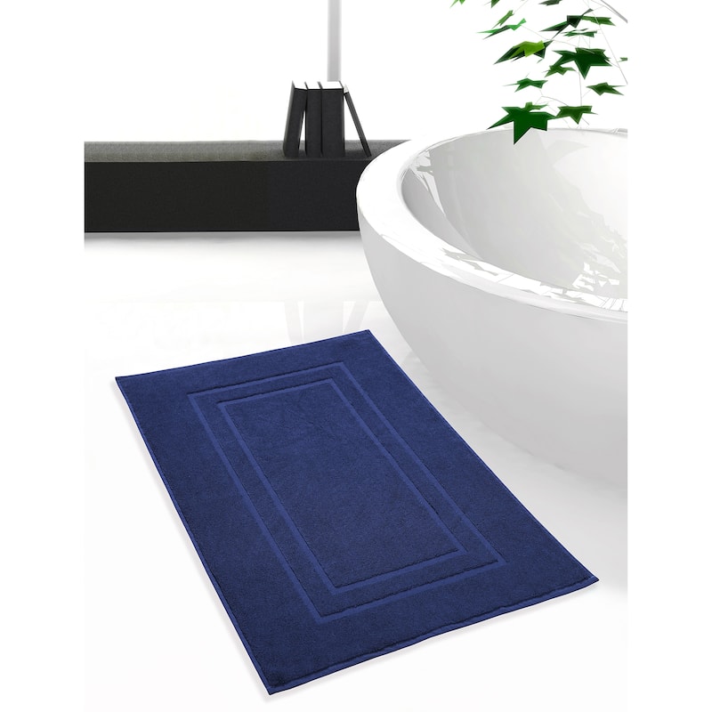 Cotton Terry Absorbent 900 GSM Cotton Bath Mat - (Set of 2) - Navy