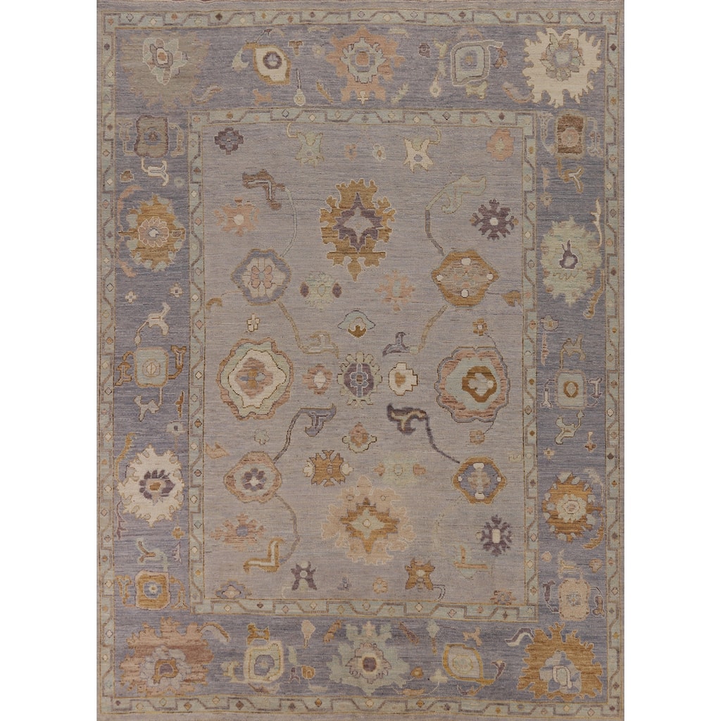 Hand Knotted Oriental 100% Wool Carpet Transitional All-Over Greys & Charcoal Oushak Area Rug - 10' 7'' X 7' 11''