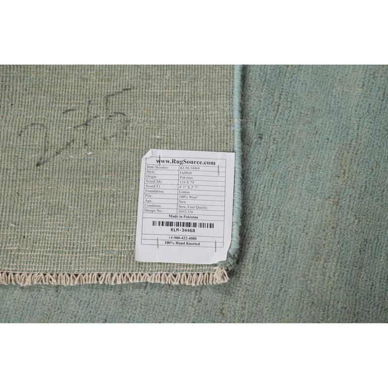 Blue Gabbeh Modern Rug Hand-Knotted Wool Carpet - 2'7" x 4'1"