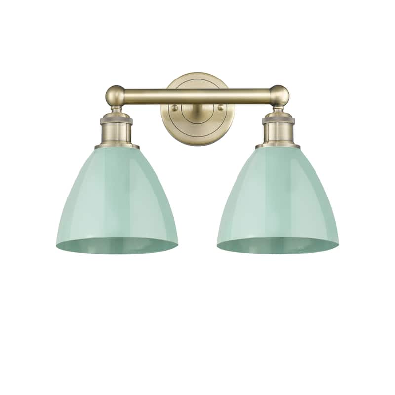 Innovations Lighting 616-2W-12-17 Plymouth Vanity Plymouth Dome 2 - Antique Brass / Seafoam