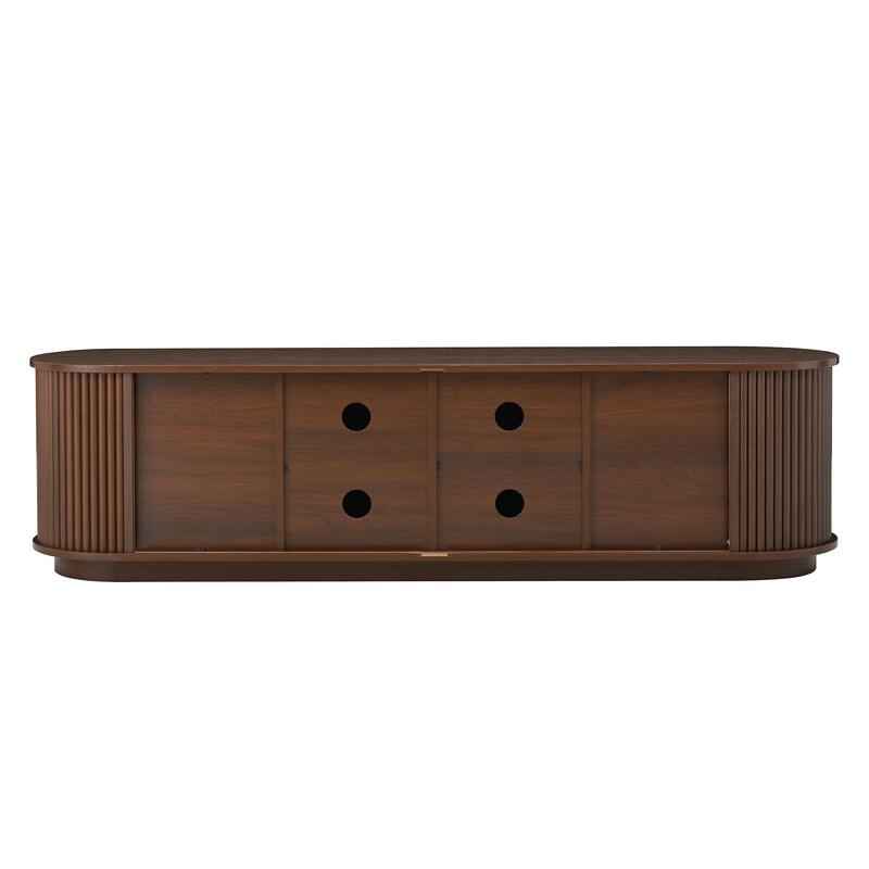 Wooden TV Stand with Sliding Tambour Door for TVs up to 75", Fluted TV Cabinet Media Console Table for Living Room