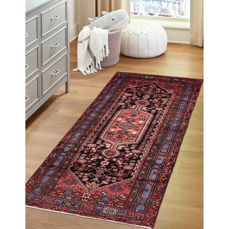 ECARPETGALLERY Hand-knotted Andelz Black, Red Wool Rug - 4'1 x 8'4
