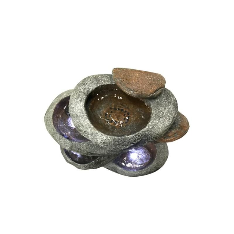 24" LED Lighted Natural Gray 4-Tier Stone Tabletop Fountain