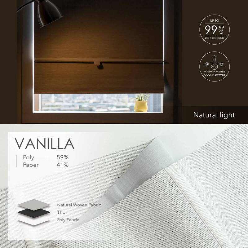 GoDear Design 99.99% Blackout Magnetic Roman Shades, No Drill Cordless Woven Fabric Blinds - 23", 37", 35", 46" W, Vanilla