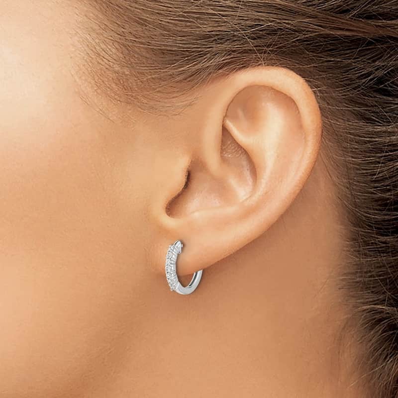 Curata 14k White Gold Diamond Hoop Earrings - 14x15mm Wide 1mm Thick