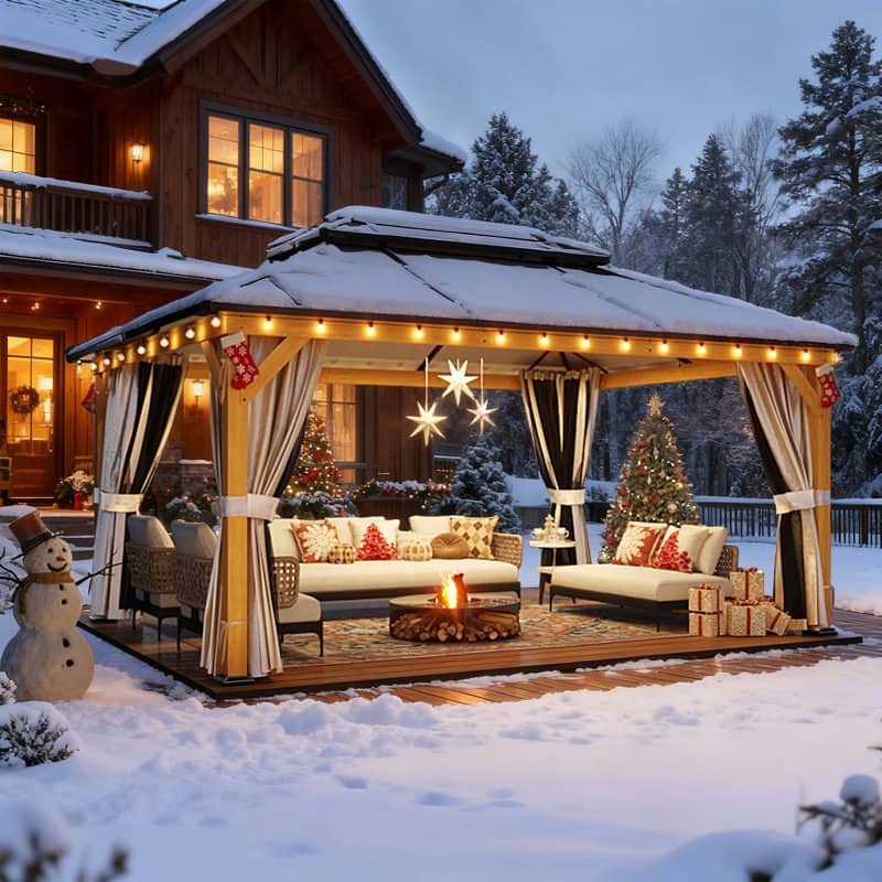 Outdoor Premium Wood Gazebo with Double Hardtop Roof | Durable & Elegant Outdoor Pergola for Backyard, Patio & Garden - 13'x15' - Wood Frame