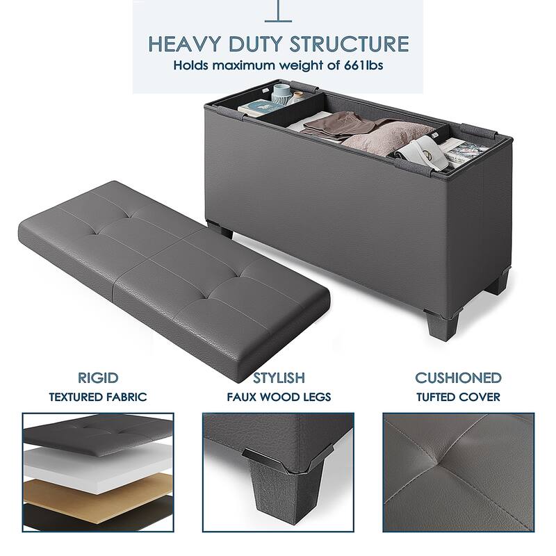 Empyrean Tuffted Folding Foot Rest Storage Ottoman Bench with Storage Bins