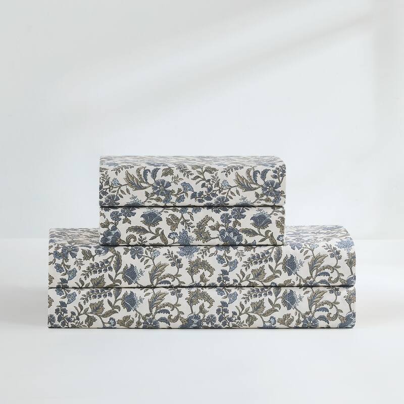 Lush Decor Lillian Block Print Blue Cotton Sheet Set