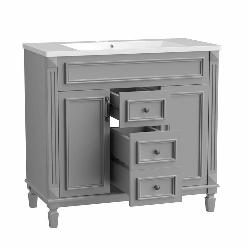 36'' Modern White Bathroom Vanity with Top Sink, Mirror Cabinet