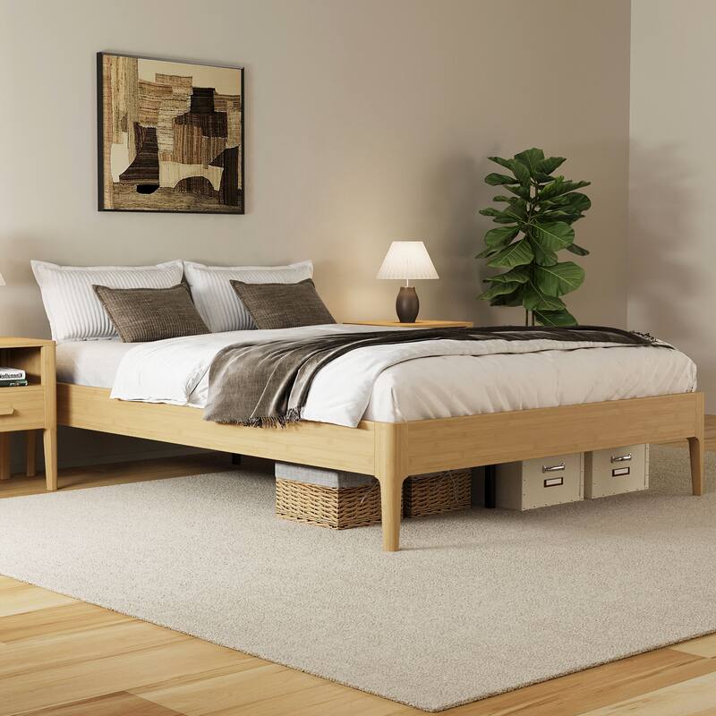 Solid Dry Bamboo Wood Platform Bed Frame with Wood Slat Metal Support, No Box Spring Needed, Easy Assembly - Natural - King