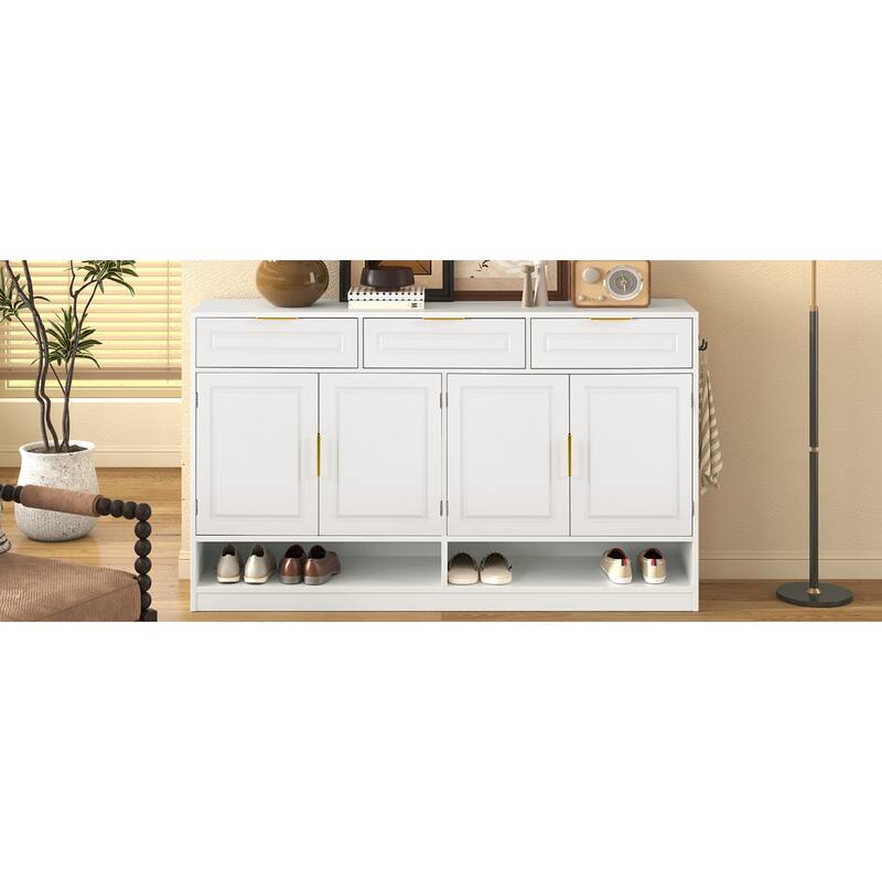 Roomfitters 59.1" Farmhouse Sideboard Buffet Cabinet with 3 Drawers and 4 Doors, Kitchen Storage with Open Shelf